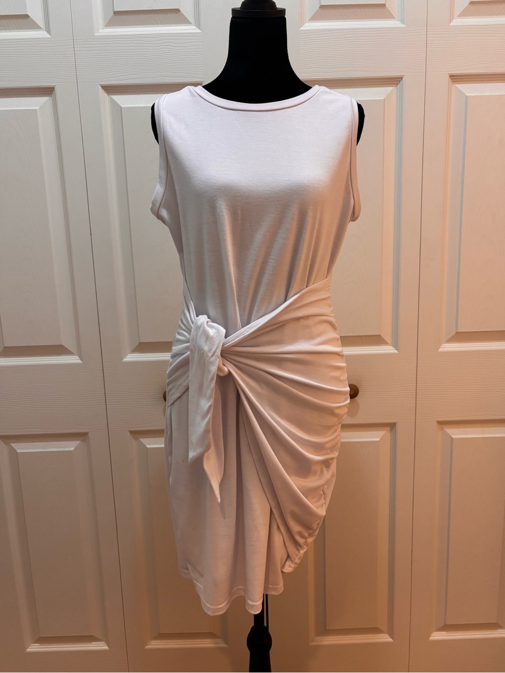 Sleeveless White Knot-Front Mini Dress